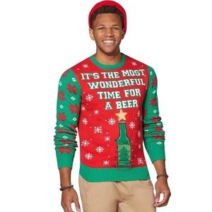 It's the Most Wonderful Time for a Beer Red Xmas Ugly Christmas Sweater S Lights